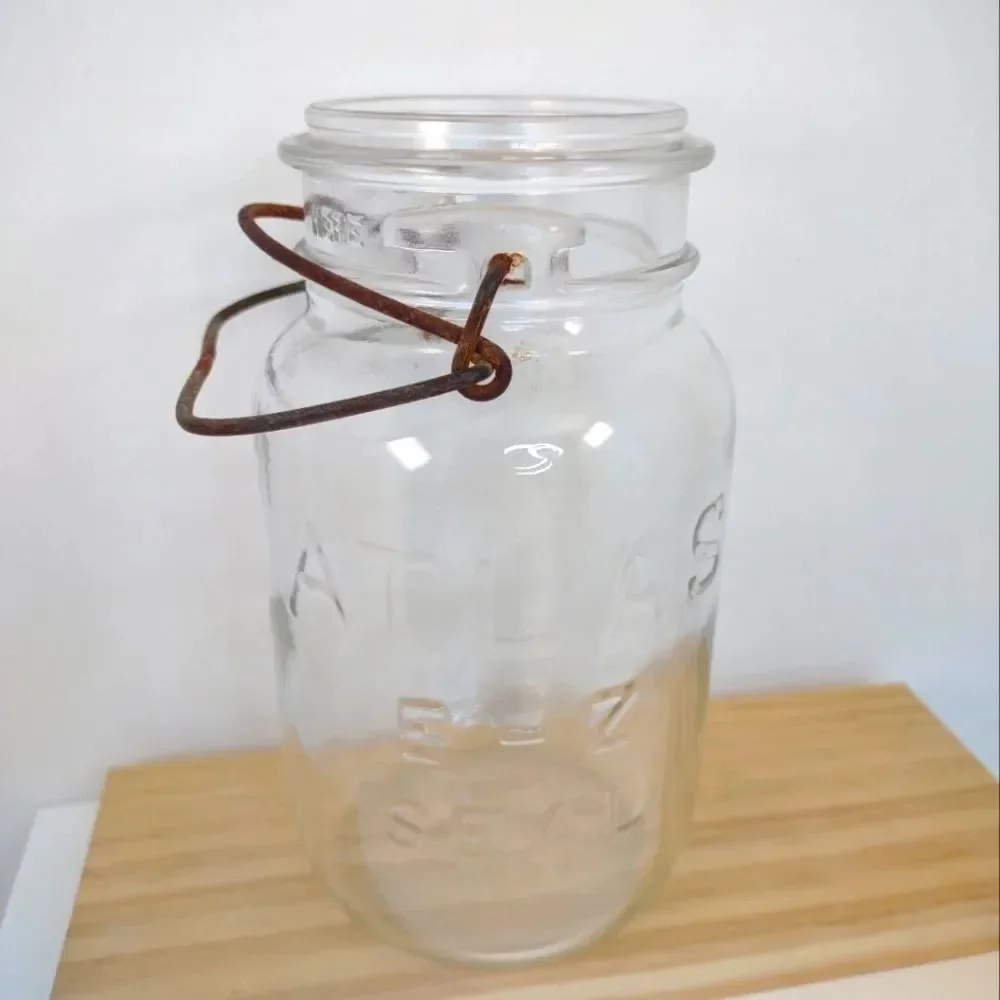 Vintage Atlas E-Z Seal Clear Glass Canning Jar Wire Bail No Lid